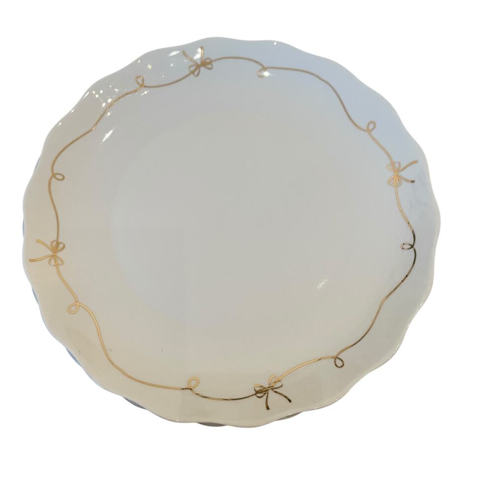NEW 10 Strawberry Street Gold Bow Ribbon Dinner Plates 10.5” Set of 4